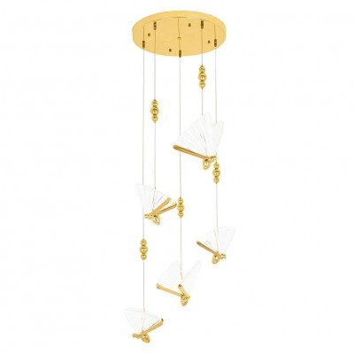 Lustra cu 5 pendule LED design modern Fluture 5 auriu