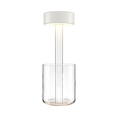 Lampa portabila cu baterii cu baza in forma de vaza AI design alb/ transparent