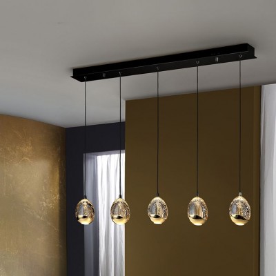 Lustra cu 5 pendule LED  design modern Rocio negru/auriu