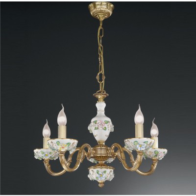 Candelabru design clasic din alama decorat cu flori ceramice 9110
