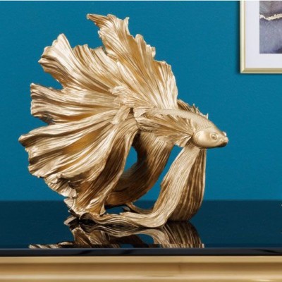 Statueta decorativa extravaganta Fisch Crowntail 35cm, auriu