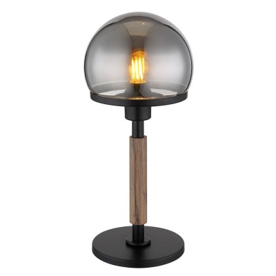 Veioza/Lampa de masa design modern HAKU negru/lemn/fumuriu