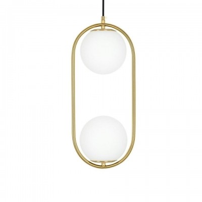 Lustra design miminalist, Metal auriu, Glob Sticla, AURELIA Double