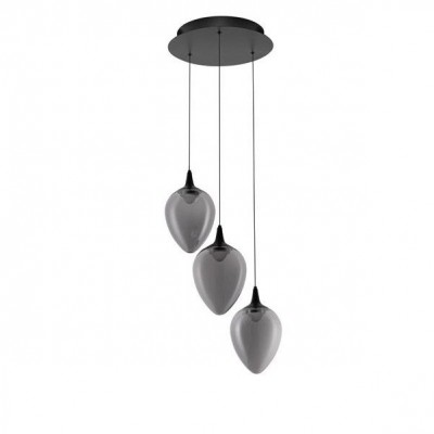 Lustra moderna cu 3 pendule LED, Metal, Sticla, Fumuriu, Nali