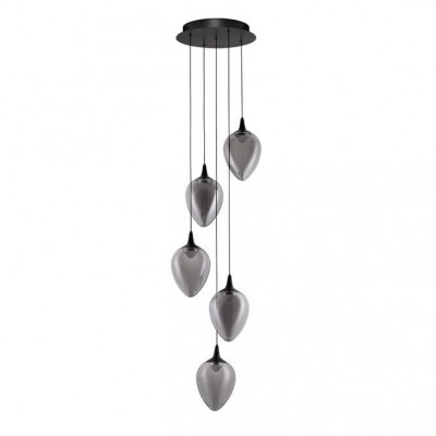 Lustra moderna cu 5 pendule LED, Metal, Sticla, Fumuriu, Nali