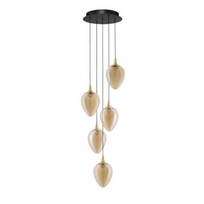 Lustra moderna cu 5 pendule LED, Metal, Sticla, Champaign, Nali