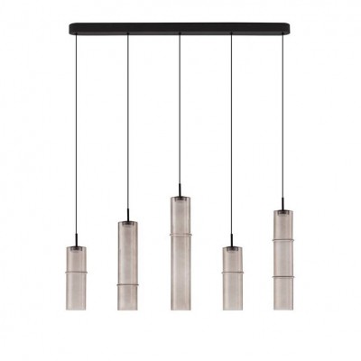 Lustra moderna cu 5 pendule LED, Metal, Sticla, Moca, SANO