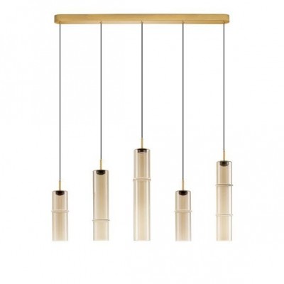 Lustra moderna cu 5 pendule LED, Metal, Sticla, Cognac, SANO
