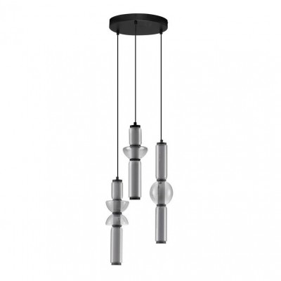 Lustra moderna cu 3 pendule LED, Metal, Negru, Sticla, Fumurie, Ulon