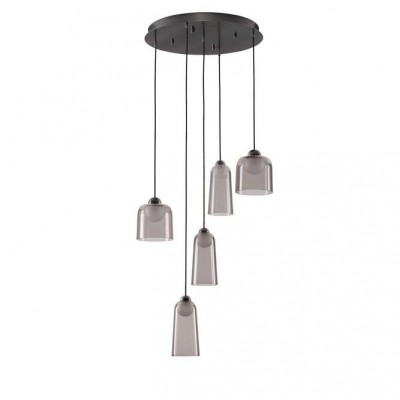 Lustra cu 5 pendule LED, Metal, Negru, Acrilic, DIONE