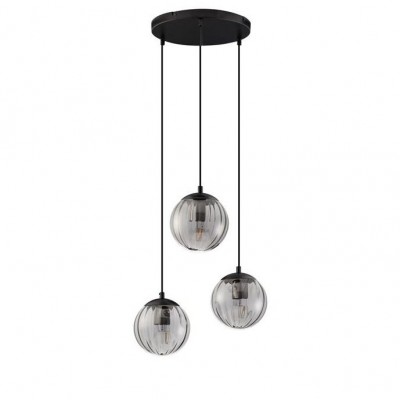 Lustra moderna cu 3 pendule, Metal, Negru, Sticla, Fumurie, ABBACUS