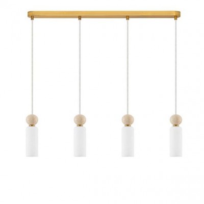 Lustra cu 4 pendule, Metal, Auriu, Travertin, Sticla, FILOMENA