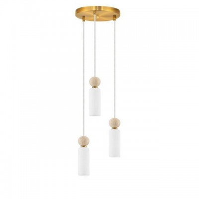 Lustra cu 3 pendule, Metal, Auriu, Travertin, Sticla, FILOMENA