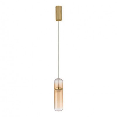 Pendul modern LED, Metal, Auriu, Sticla, Amber, Norma