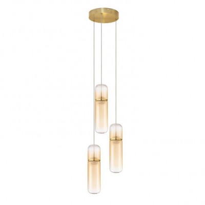 Lustra moderna cu 3 pendule LED, Metal, Auriu, Sticla, Amber, Norma