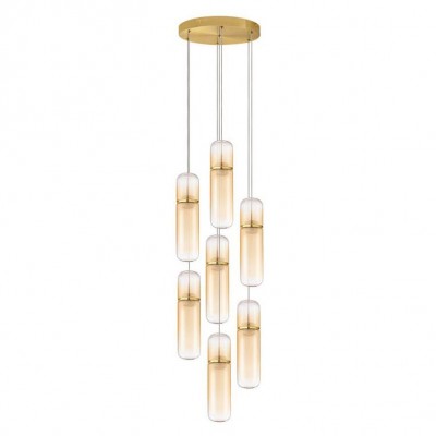 Lustra moderna cu 7 pendule LED, Metal, Auriu, Sticla, Amber, Norma