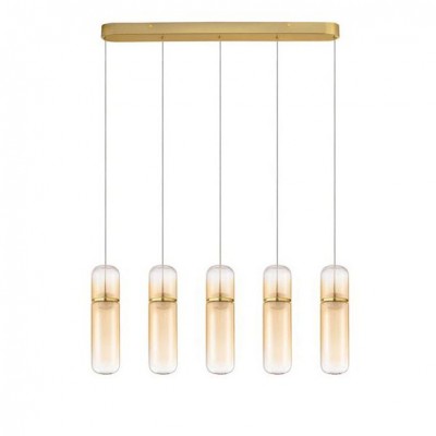 Lustra moderna cu 5 pendule LED, Metal, Auriu, Sticla, Amber, Norma
