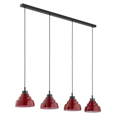 Lustra cu 4 pendule suspendate din Sticla, Rosu, VENTURA 